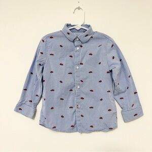 Mayoral Blue Pinstripe Button-Down Long Sleeve Shirt with Red Car Print Size 3T